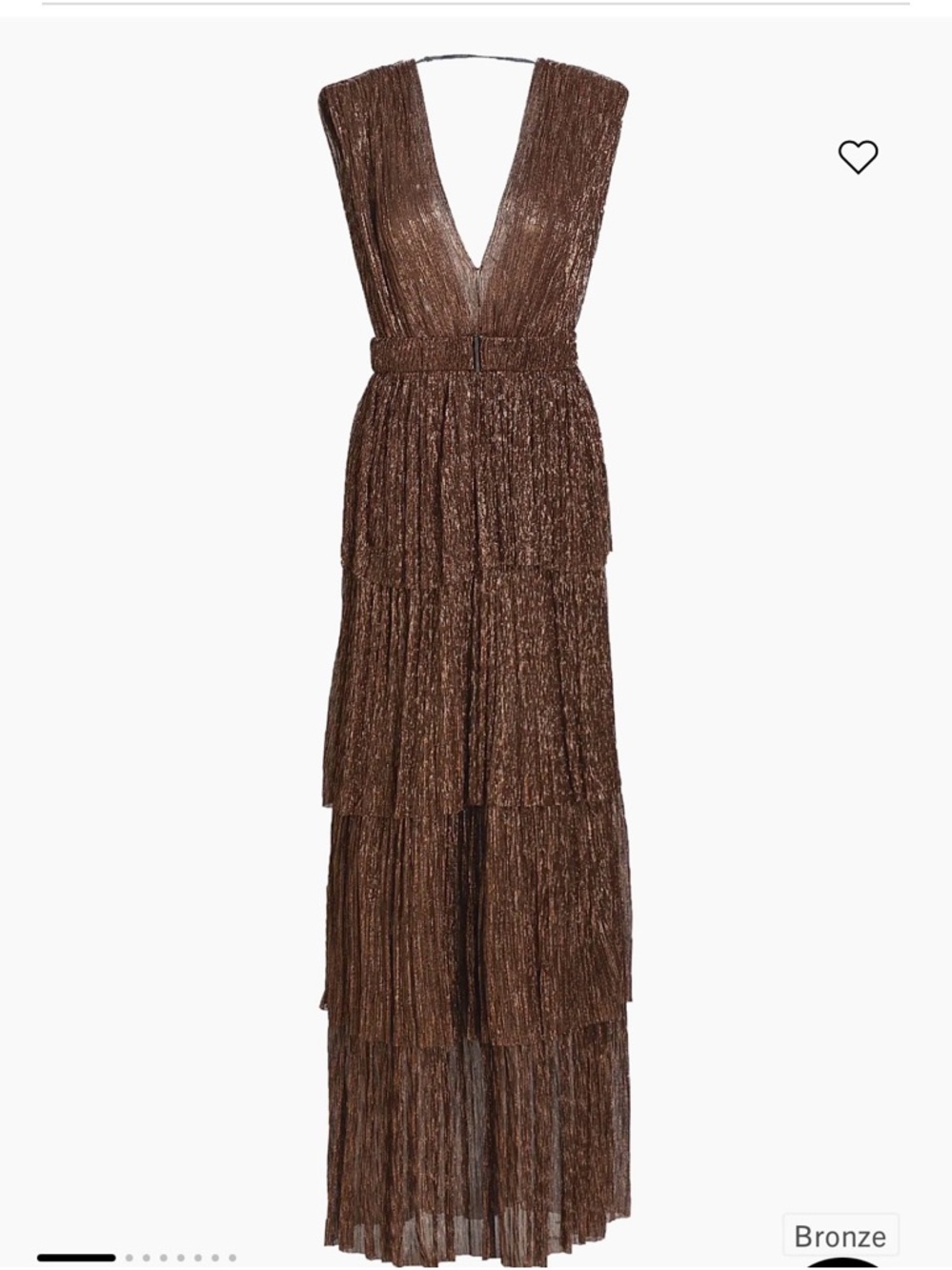Sabina Musayev Skylar Bronze Plissé Tiered V-Neck Maxi Dress